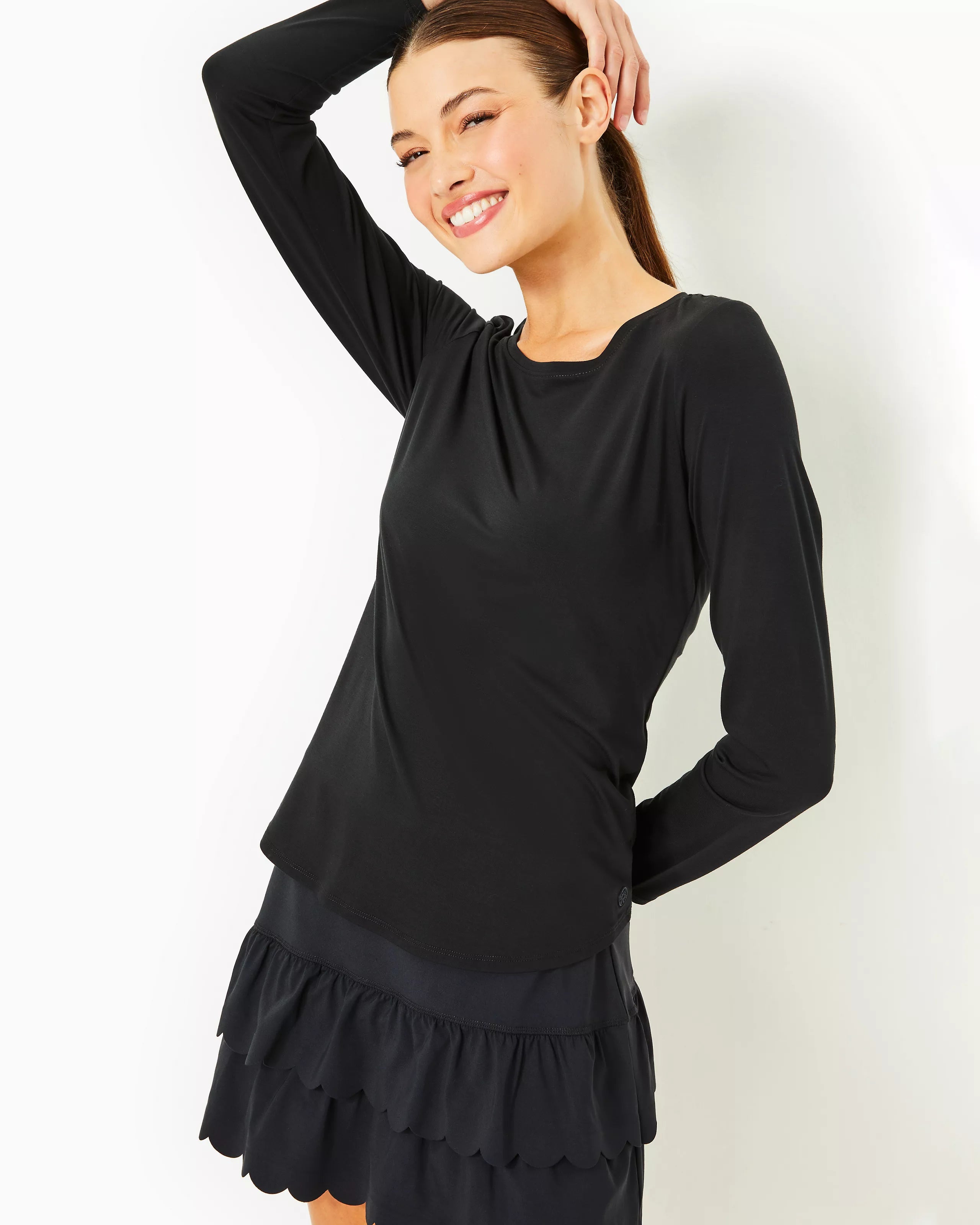 Lilly Pulitzer UPF 50+ Luxletic Westley Long Sleeve Tee Onyx Seamless Knitted Crochet Lilly Pulitzer UPF 50+ Luxletic Westley Long Sleeve Tee Onyx Seamless Knitted Crochet
