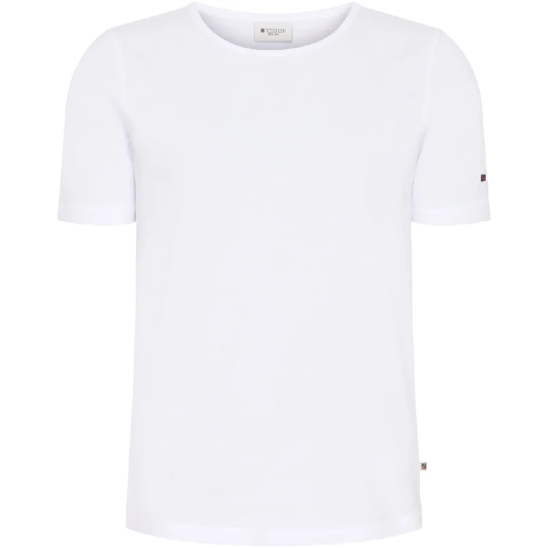 Cora Short Sleeve Tee - White Ribbed Striped Patterned
