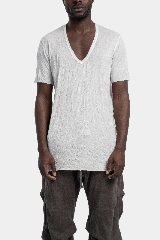 Crinkled lightweight v-neck tee, White Solid Color Striped Floral
