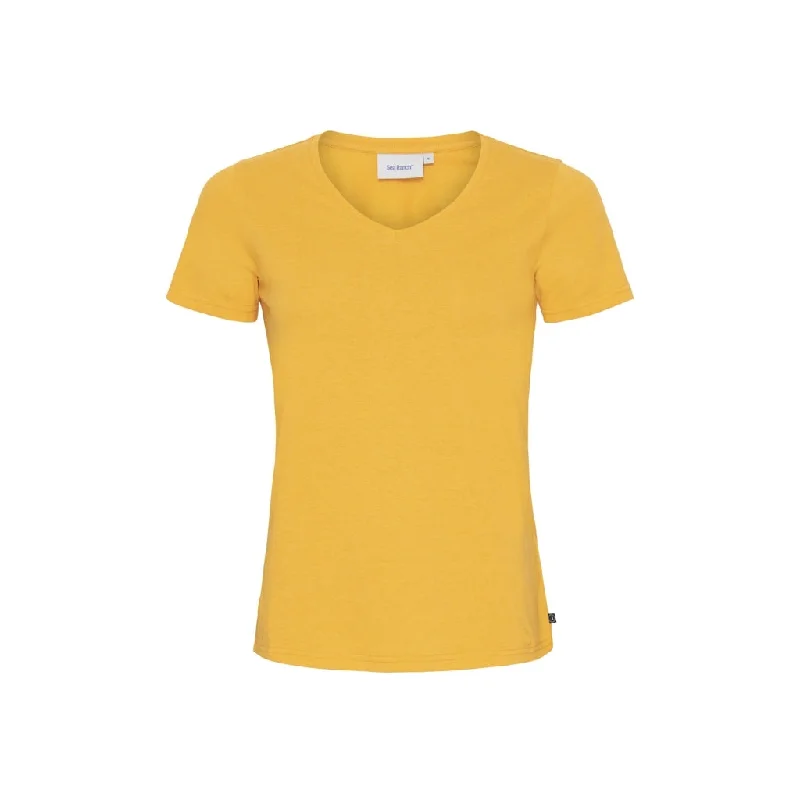 Dorthea Organic Cotton V-Neck tee - Light orange V-Neck T-Shirt Long Sleeve Cotton