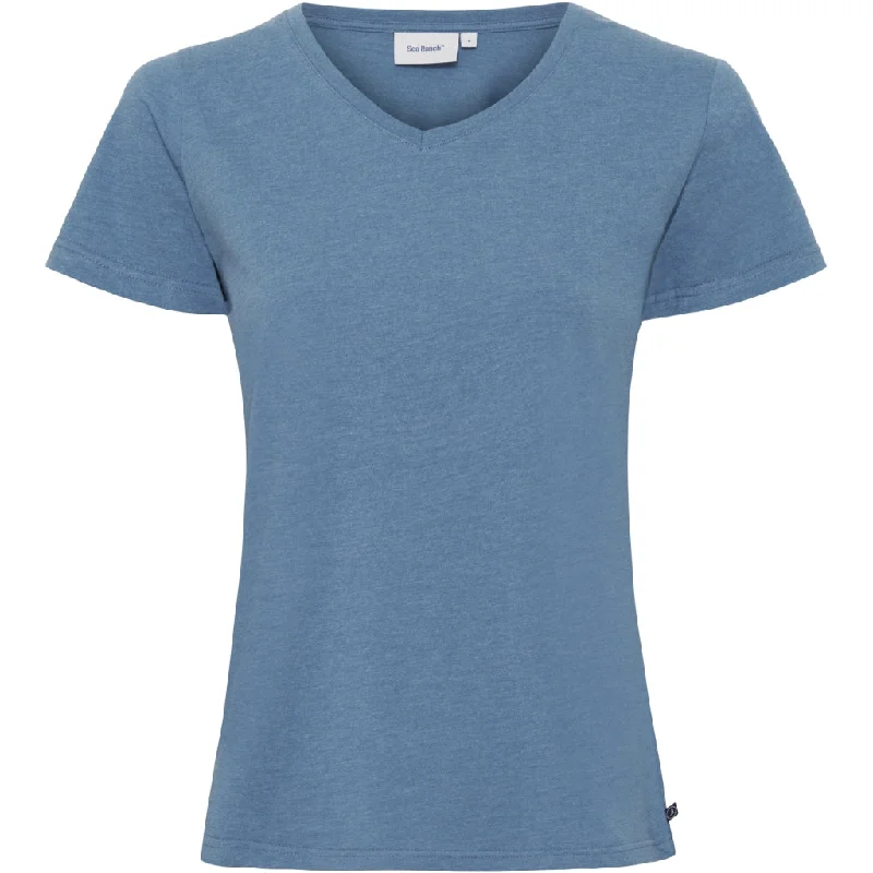 Dorthea Organic Cotton V-Neck tee - Federal Blue Real Fur Shearling Chenille