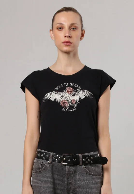 FALLEN T-SHIRT HEART BLACK Collared Crew Neck Turtle Neck