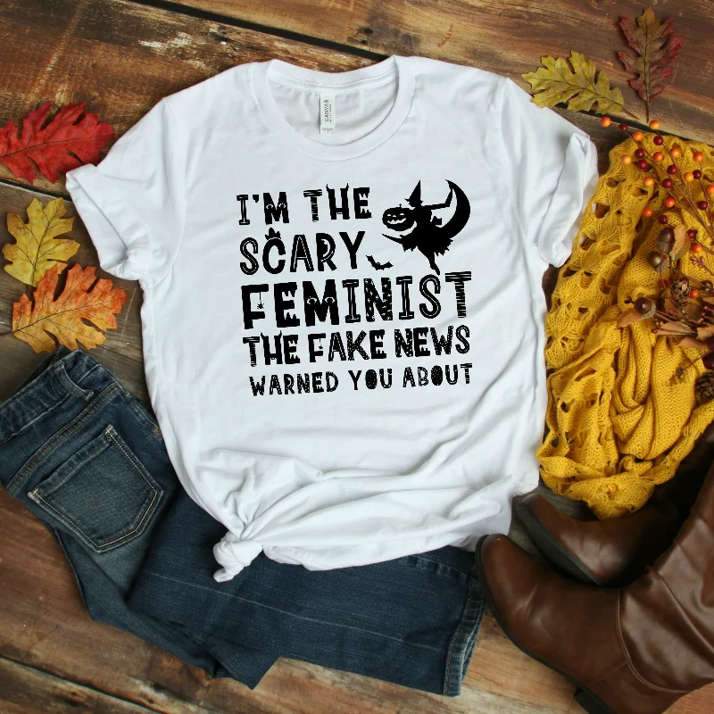 I'm the Scary Feminist the Fake News Warned You About Halloween T-Shirt Collared Crew Neck Turtle Neck I'm the Scary Feminist the Fake News Warned You About Halloween T-Shirt Collared Crew Neck Turtle Neck