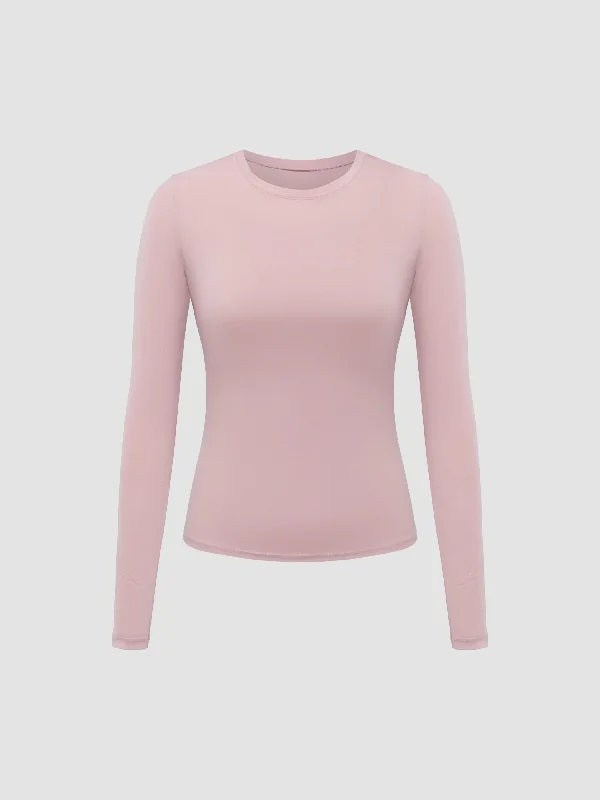 Women's Crew Neck Long Sleeve T-Shirt Seamless Knitted Crochet