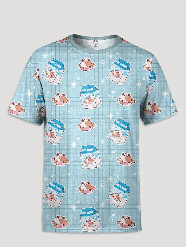 Kawaii Milk All Over Printed T-Shirt Hooded Caped Shawl Collar