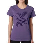 Ladies Scoop-Neck Purple 'Infinite' T-Shirt Featuring Hummingbird Zippered Front Buttoned Front Snap Front Ladies Scoop-Neck Purple 'Infinite' T-Shirt Featuring Hummingbird Zippered Front Buttoned Front Snap Front