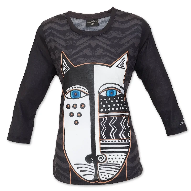 Wild Cat Women's T-Shirt - 3/4 Sleeve Front Pockets Side Pockets Patch Pockets