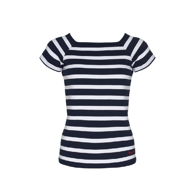 Melanie Striped Short Sleeve Tee - SR Navy/Pearl Chenille Blend Fleece Blend Nylon Blend Melanie Striped Short Sleeve Tee - SR Navy/Pearl Chenille Blend Fleece Blend Nylon Blend