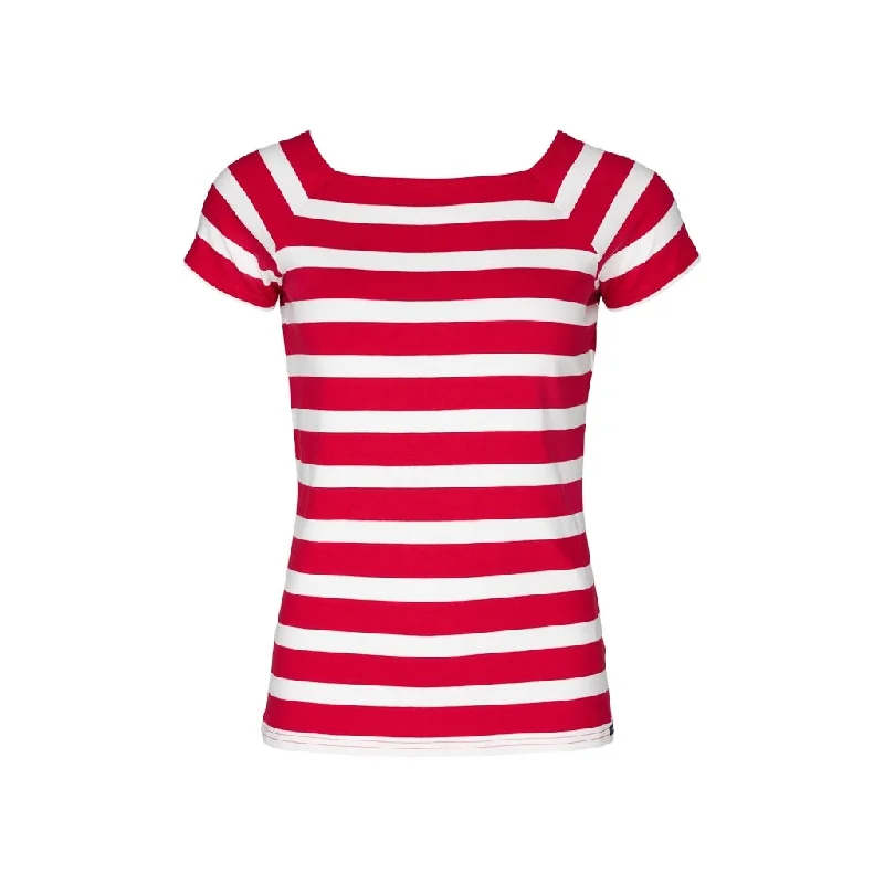 Melanie Striped Short Sleeve Tee - SR Red/Pearl Spandex Blend Rayon Blend Denim Blend Melanie Striped Short Sleeve Tee - SR Red/Pearl Spandex Blend Rayon Blend Denim Blend