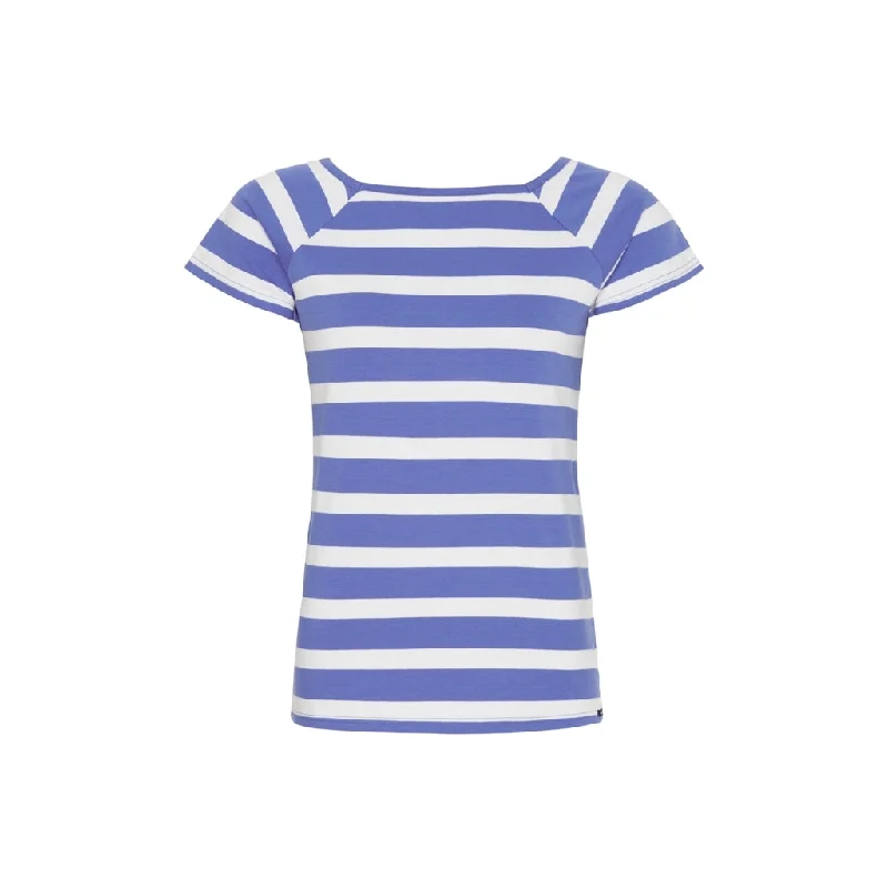 Melanie Striped Short Sleeve Tee - Blue/Pearl Asymmetrical Pockets Print