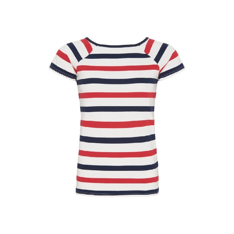 Melanie Striped Short Sleeve Tee - Pearl/SR Navy/Red Boxy Fit Fitted Loose