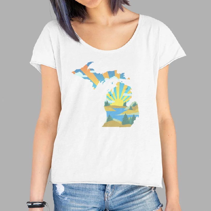 Michigan Sun Rays (Women's Tee) Ribbed Striped Patterned
