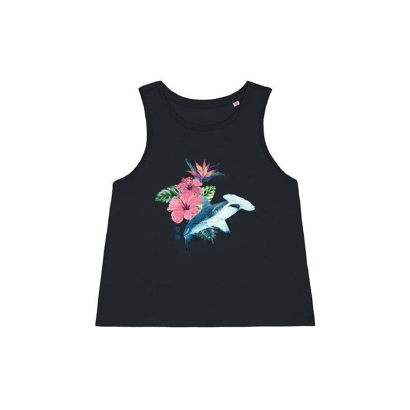 PADI X Discovery Shark Week Tropical Hammerhead Organic Womens Tee Houndstooth Herringbone Solid