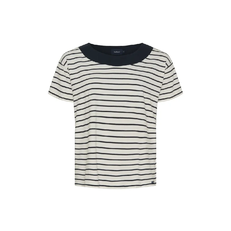 Patrizia Short Sleeve Tee - Pearl/Dark Navy Spandex Blend Rayon Blend Denim Blend
