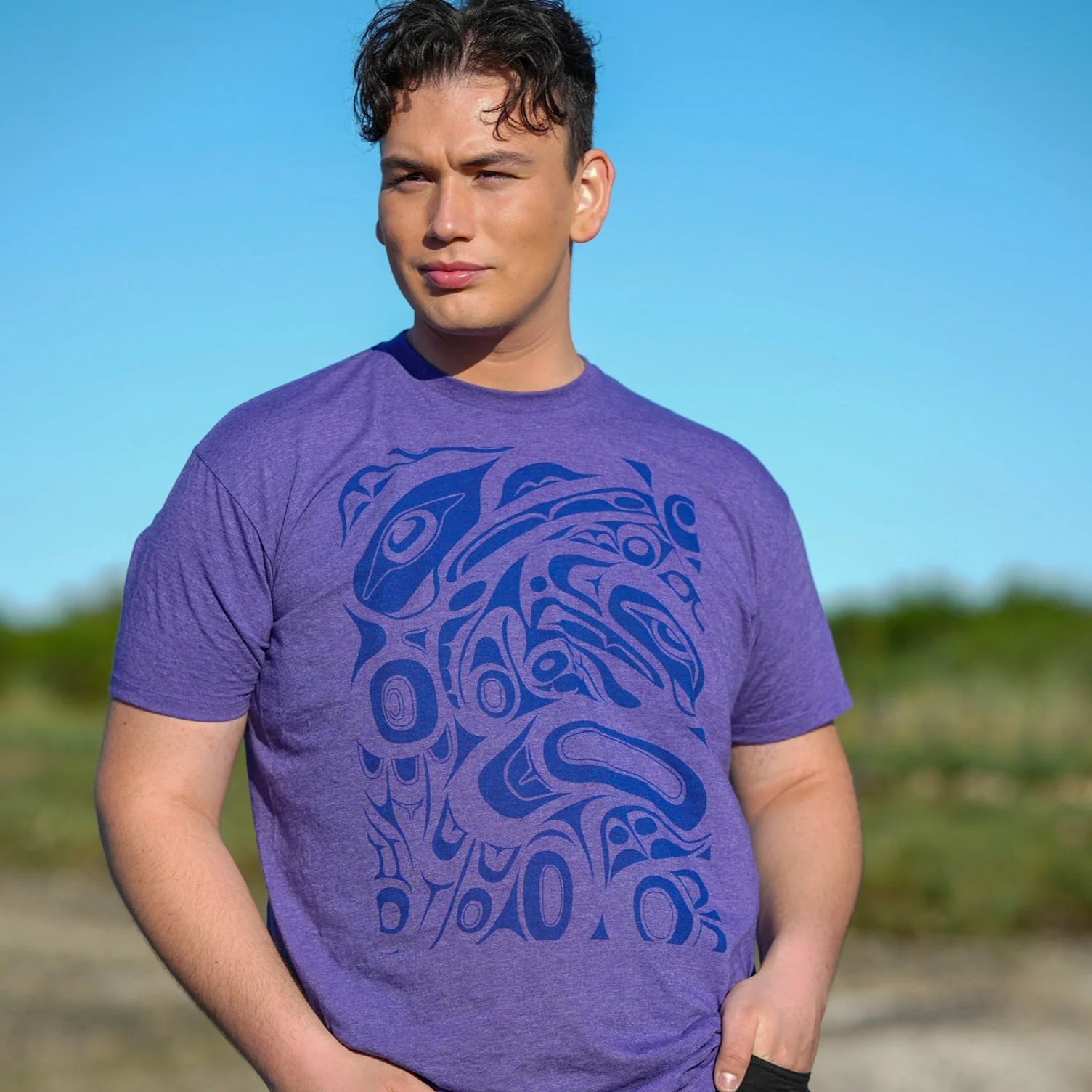 Totem Design House Purple Unisex Raven & Eagle T-Shirt Asymmetrical Pockets Print