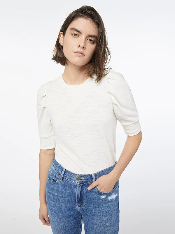 Vintage Shirred Tee -- Vintage White Denim Fabric Leather Fabric Suede Fabric