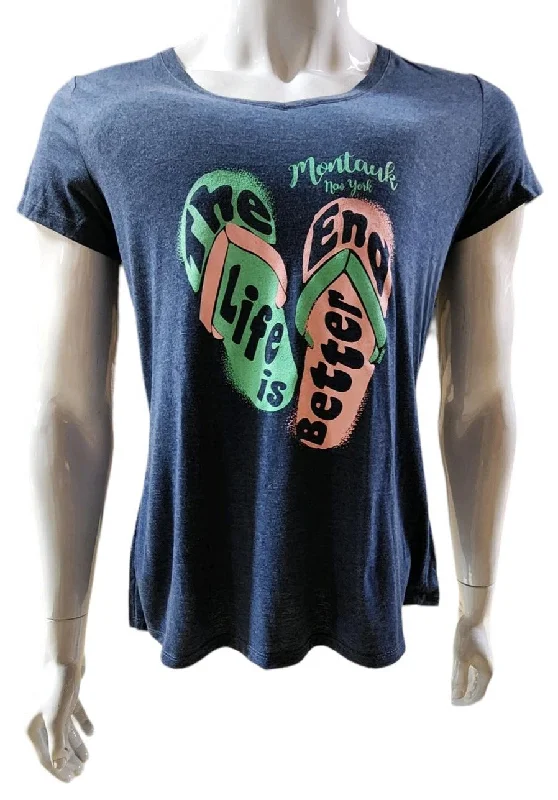 Women's Montauk Surf and Sports Life is Better - Montauk The End Tri Blend V-Neck Short Sleeve Tee Solid Print Embellished Women's Montauk Surf and Sports Life is Better - Montauk The End Tri Blend V-Neck Short Sleeve Tee Solid Print Embellished
