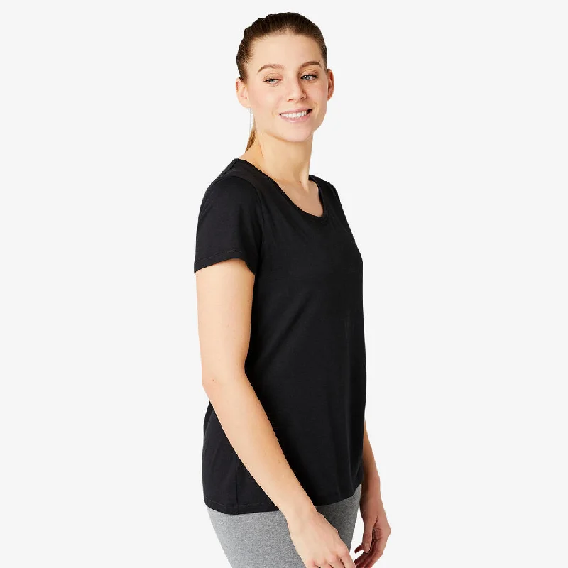 Women's Short-Sleeved Straight-Cut Crew Neck Cotton Fitness T-Shirt 500 Hooded Caped Shawl Collar Women's Short-Sleeved Straight-Cut Crew Neck Cotton Fitness T-Shirt 500 Hooded Caped Shawl Collar