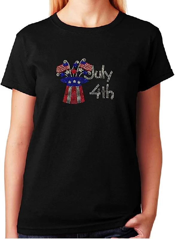 Women's / Unisex T-Shirt with 4th of July Top Hat in Rhinestones