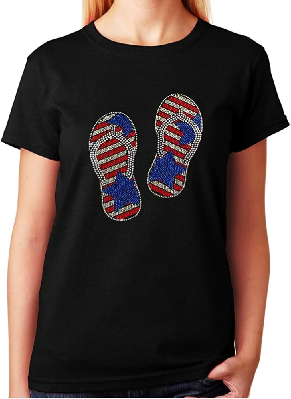 Women's / Unisex T-Shirt with 4th of July Vacation Sandals in Rhinestones