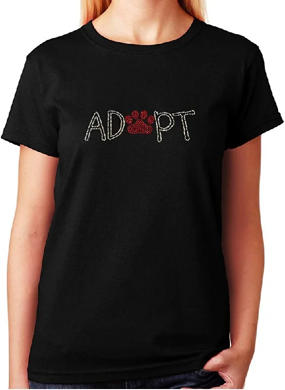 Women's / Unisex T-Shirt with Adopt with Paw in Rhinestones