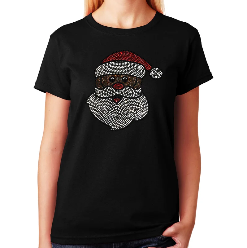 Women's / Unisex T-Shirt with African American Santa Claus in Rhinestones