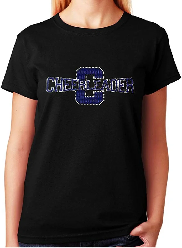 Women's / Unisex T-Shirt with Blue Cheerleader in Rhinestones