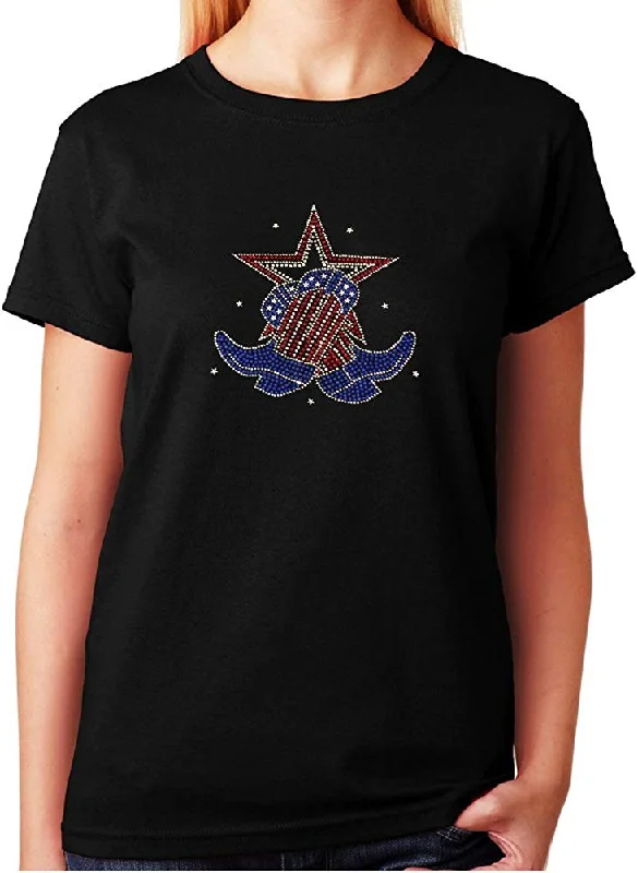 Women's / Unisex T-Shirt with Boots and Star 4th of July in Rhinestones