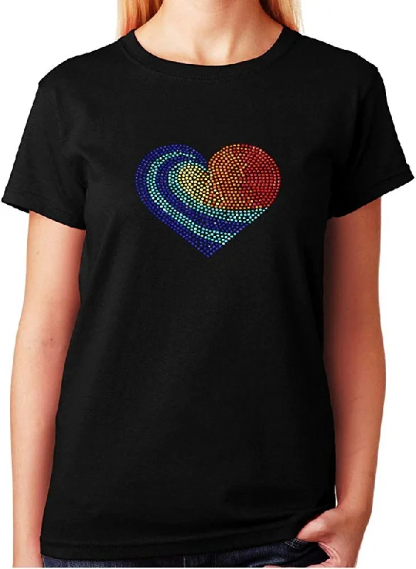 Women's / Unisex T-Shirt with Colorful Heart in Rhinestuds