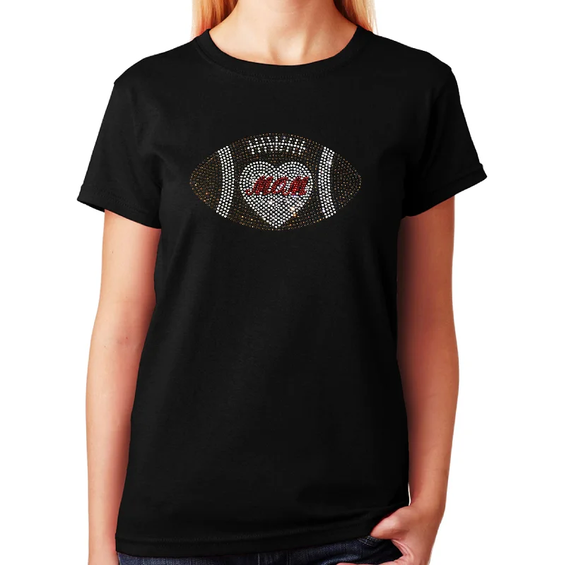 Women's / Unisex T-Shirt with Football Mom Heart  in Rhinestones