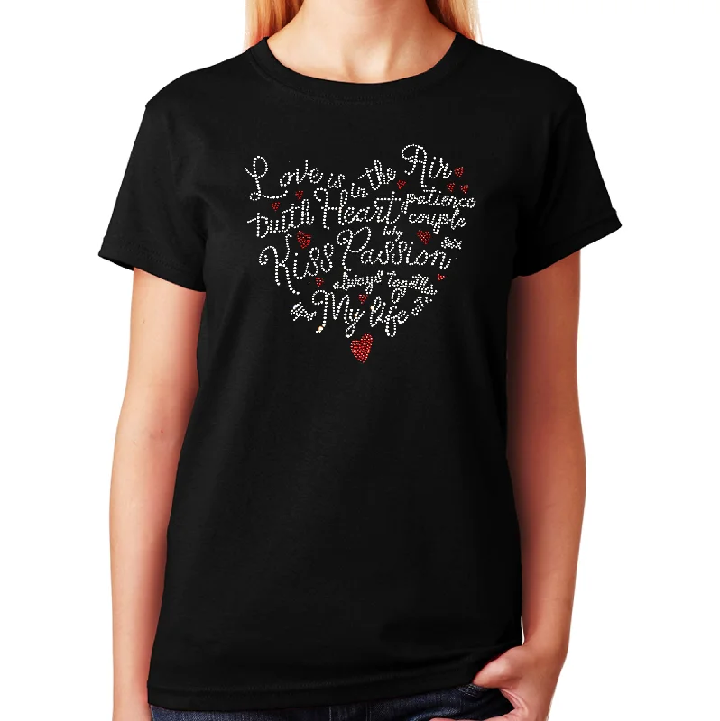 Women's / Unisex T-Shirt with Love Saying Heart in Rhinestones