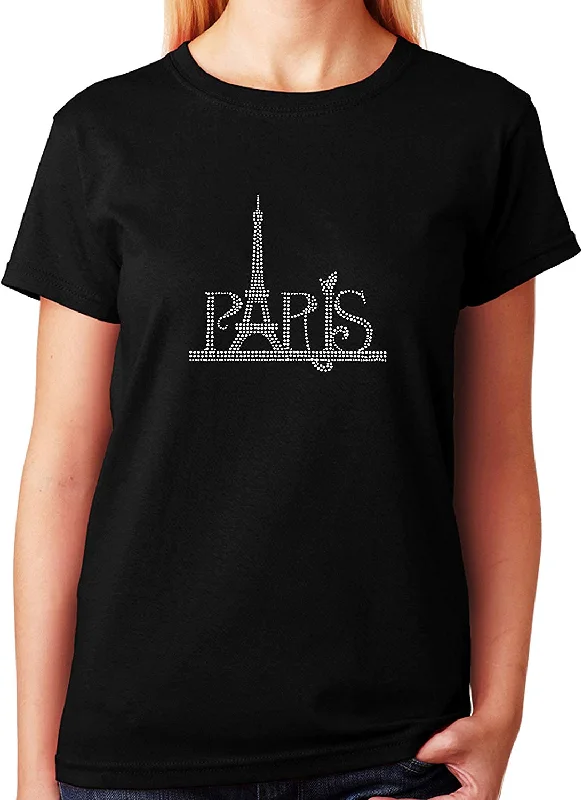 Women's / Unisex T-Shirt with Paris Eiffel Tower In Rhinestones