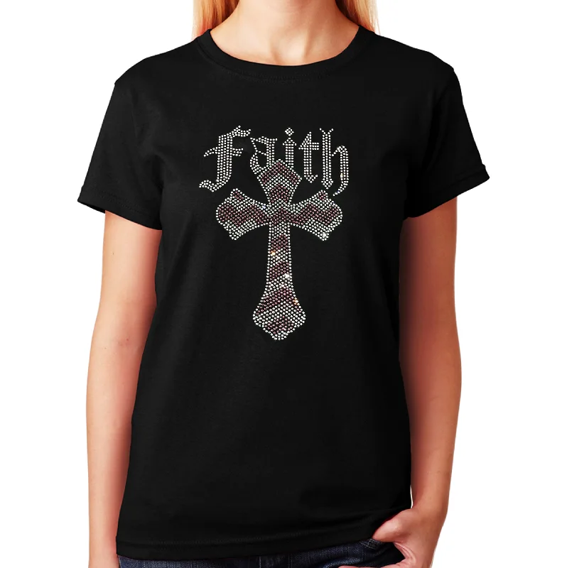 Women's / Unisex T-Shirt with Pink and Crystal Faith Cross in Rhinestones