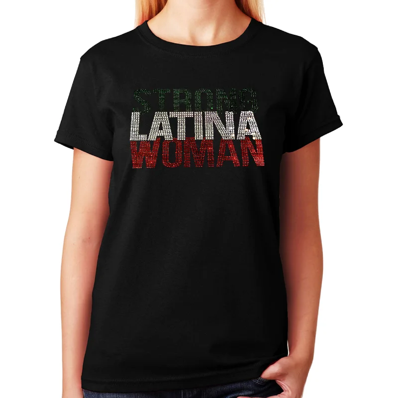 Women's / Unisex T-Shirt with Strong Latina Woman in Rhinestones