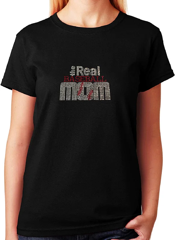 Women's / Unisex T-Shirt with The Real Baseball Mom In Rhinestones