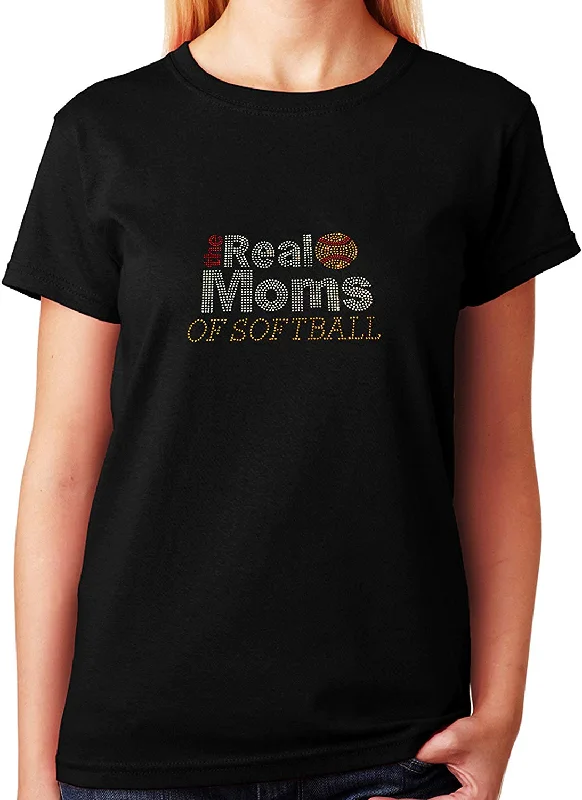 Women's / Unisex T-Shirt with The Real Moms of Softball in Rhinestones