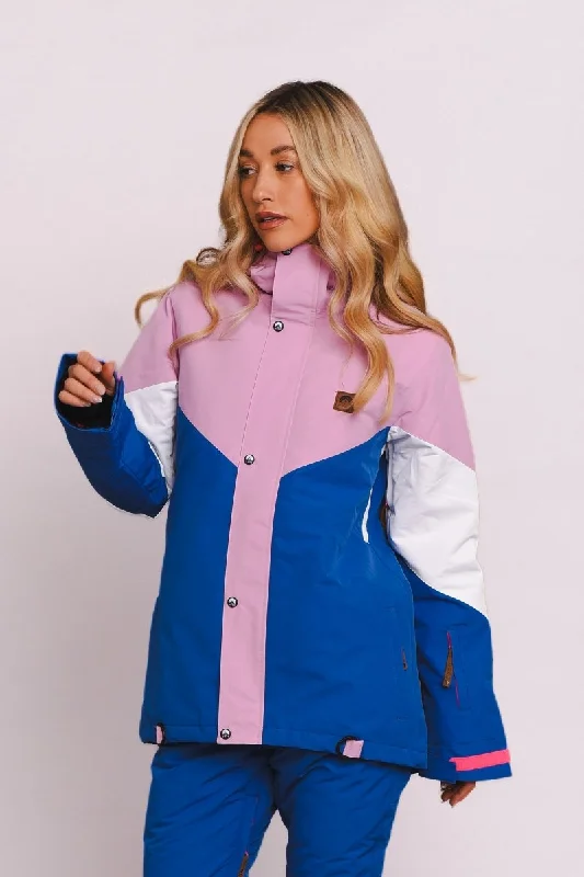 1080 Women's Ski & Snowboard Jacket - Pastel Pink, White & Blue Insulated Jacket Fitted Jacket Loose Jacket