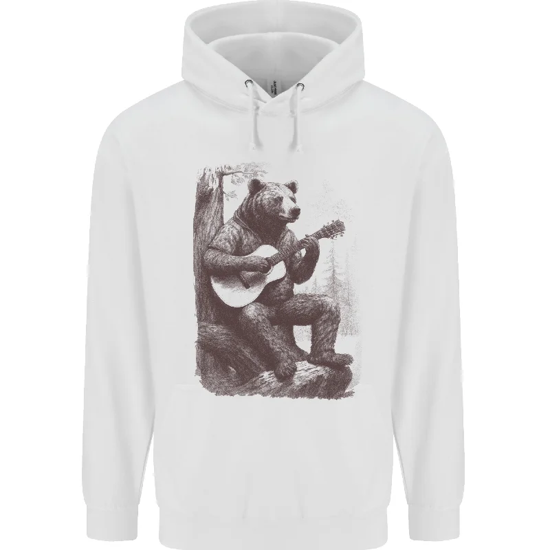 A Cool Bear Playing the Acoustic Guitar Mens 80% Cotton Hoodie Hoodie with Frayed Bohemian Relaxed A Cool Bear Playing the Acoustic Guitar Mens 80% Cotton Hoodie Hoodie with Frayed Bohemian Relaxed