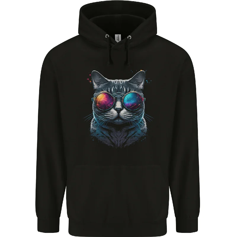 A Cool Cat With Cosmos Glasses Mens 80% Cotton Hoodie Hoodie with Button Placket Classic Preppy A Cool Cat With Cosmos Glasses Mens 80% Cotton Hoodie Hoodie with Button Placket Classic Preppy