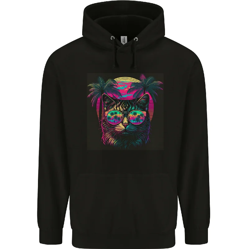 A Cool Retro Cat Mens 80% Cotton Hoodie Hoodie with Thumb Holes Functional Cozy