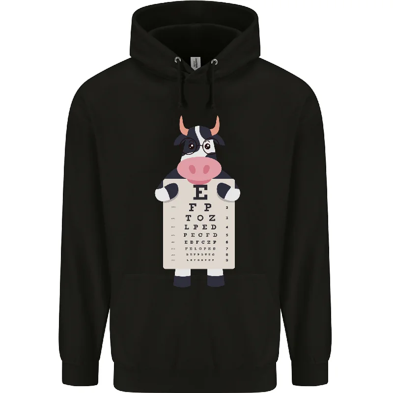 A Cow Holding a Snellen Eye Chart Glasses Mens 80% Cotton Hoodie Hoodie with Hem Drawcord Adjustable Customizable A Cow Holding a Snellen Eye Chart Glasses Mens 80% Cotton Hoodie Hoodie with Hem Drawcord Adjustable Customizable