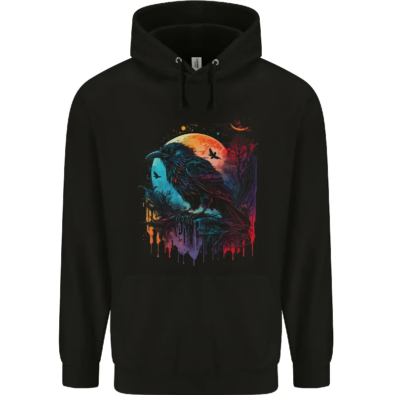 A Crow With a Fantasy Moon Mens 80% Cotton Hoodie Hoodie with Rhinestones Sparkly Elegant A Crow With a Fantasy Moon Mens 80% Cotton Hoodie Hoodie with Rhinestones Sparkly Elegant