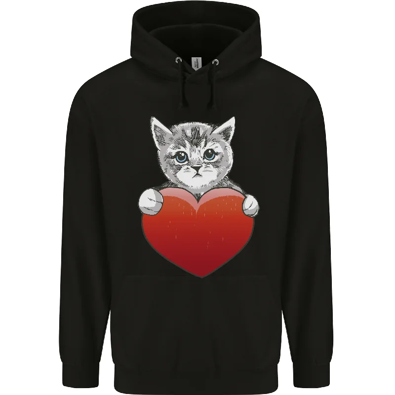 A Cute Cat With a Heart Love Valentines Day Mens 80% Cotton Hoodie Hoodie with Full-Zip Functional Layering A Cute Cat With a Heart Love Valentines Day Mens 80% Cotton Hoodie Hoodie with Full-Zip Functional Layering