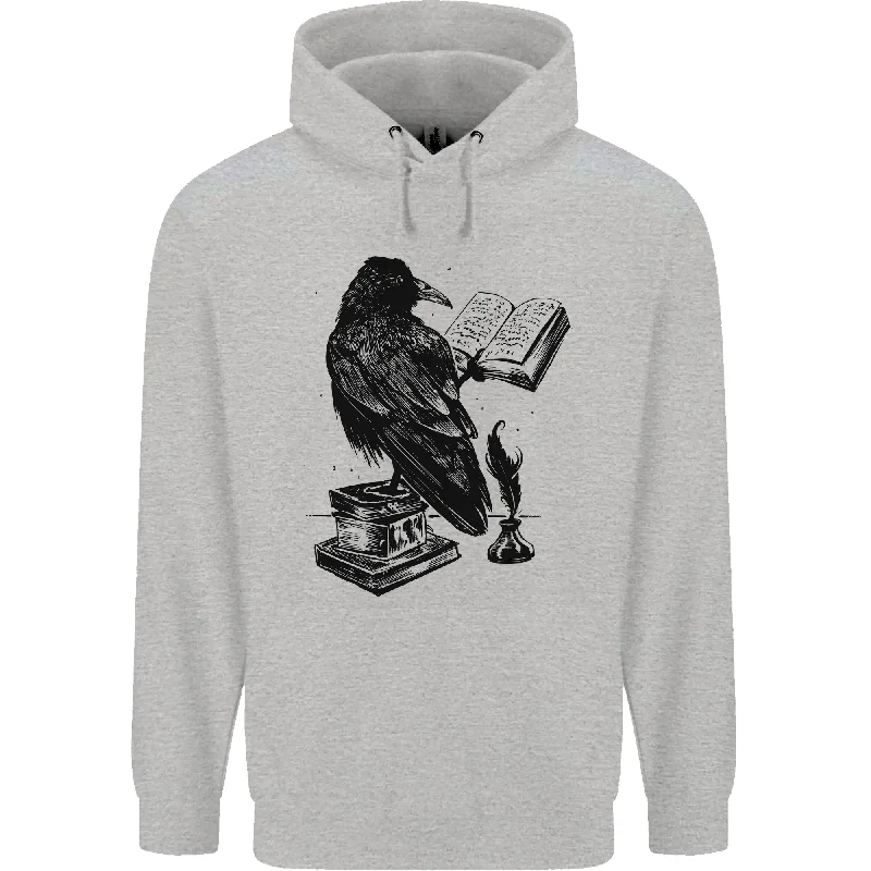 A Raven Reading a Book Literature Mens 80% Cotton Hoodie