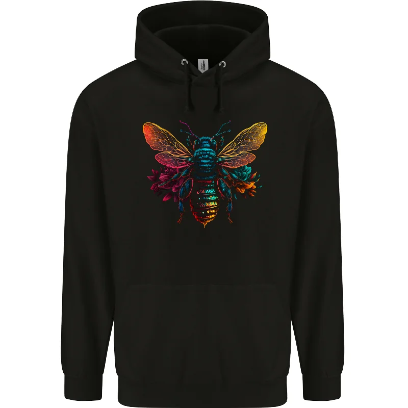 A Retrowave Bee Mens 80% Cotton Hoodie