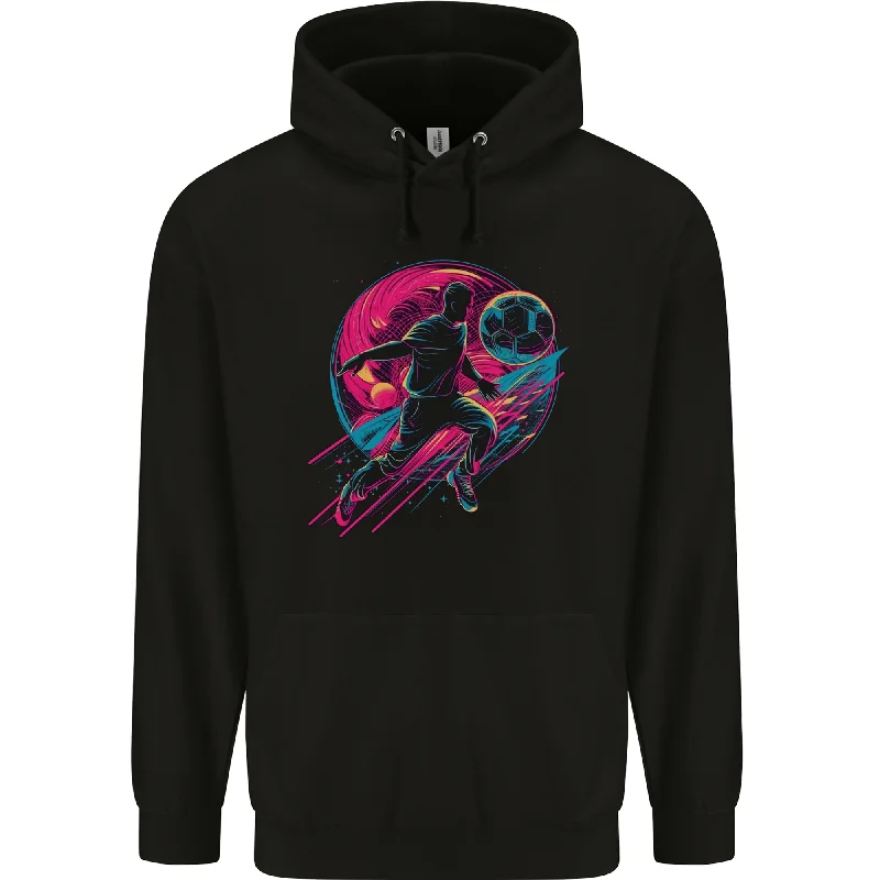 A Retrowave Football Player Soccer Mens 80% Cotton Hoodie