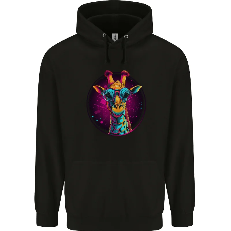 A Retrowave Giraffe Mens 80% Cotton Hoodie