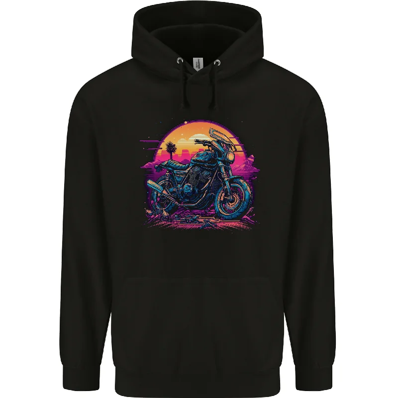 A Retrowave Motorbike Motorcycle Biker Mens 80% Cotton Hoodie