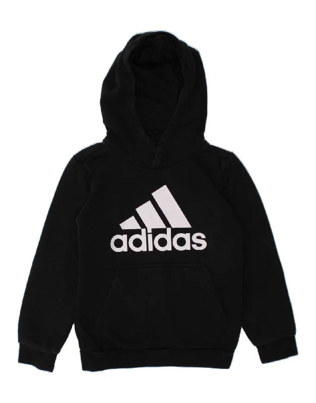 ADIDAS Boys Graphic Hoodie Jumper 6-7 Years Black