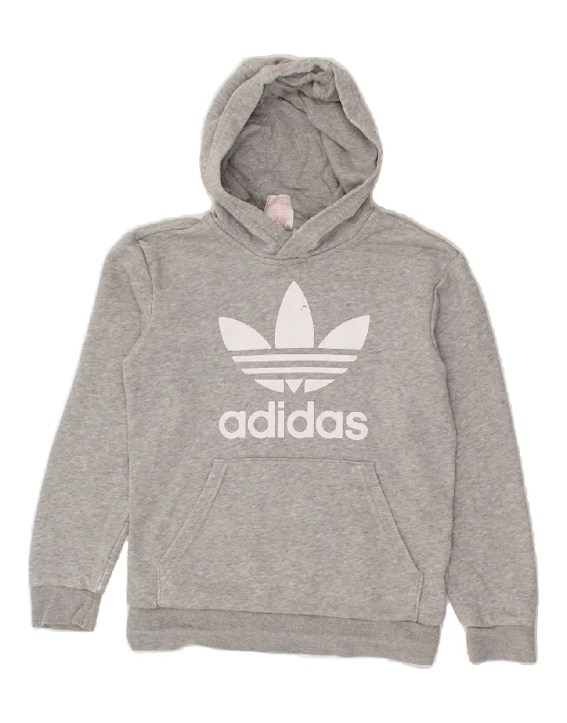 ADIDAS Boys Graphic Hoodie Jumper 8-9 Years Grey Cotton